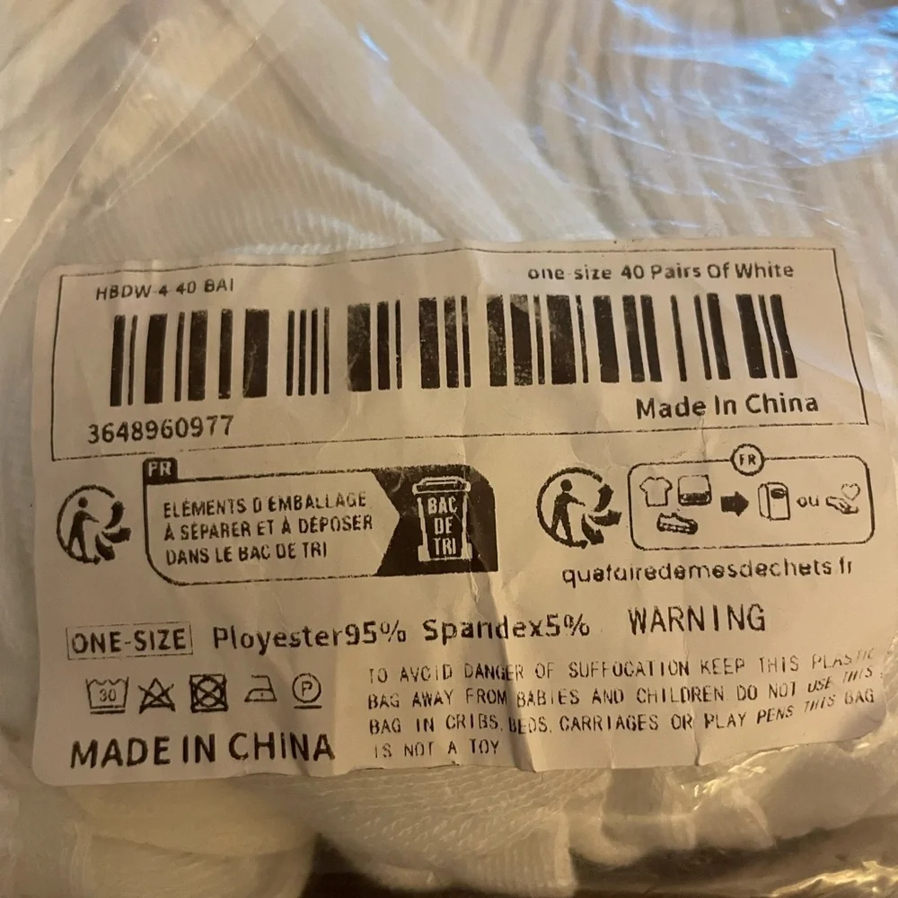 NEW 40-Pack(40 Pairs) Adult One-Size Polyester Ankle Socks (White Bulk Pack) - Picture 3 of 4